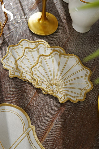 Marine Gold Design Placemat Set - Waterproof Fabric - 6 Persons - 24 Pcs. Full Set