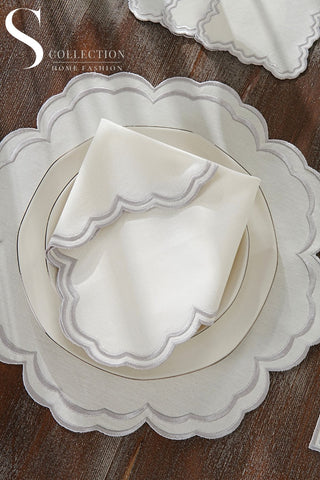 Jory Silver Design Placemat Set - Waterproof Fabric - 6 Persons - 24 Pcs. Full Set