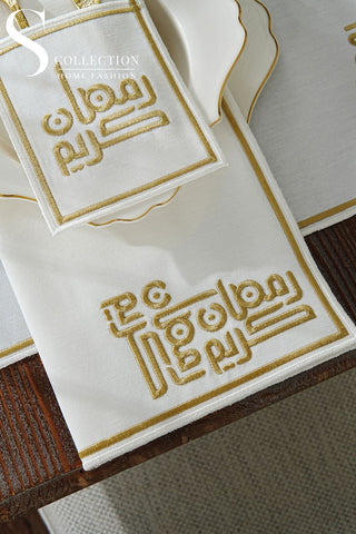 Ramadan Classic Design Gold Placemat Set - Waterproof Fabric - 6 Persons - 24 Pcs. Full Set