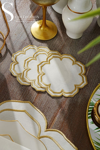 Valeria Gold Design Placemat Set - Waterproof Fabric - 6 Persons - 24 Pcs. Full Set