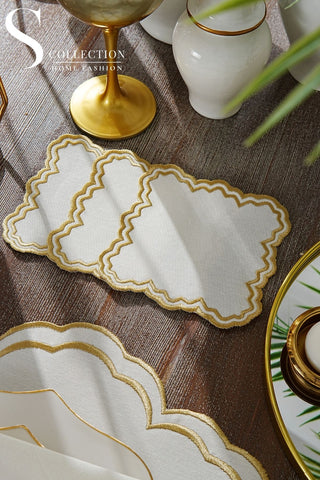 Jory Gold Design Placemat Set - Waterproof Fabric - 6 Persons - 24 Pcs. Full Set