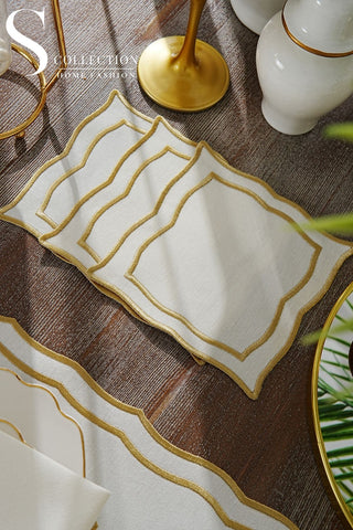 Leo Gold Design Placemat Set - Waterproof Fabric - 6 Persons - 24 Pcs. Full Set