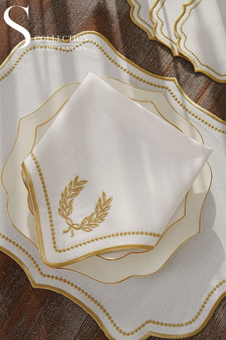 Laurel Wreath Gold Design Placemat Set - Waterproof Fabric - 6 Persons - 24 Pcs. Full Set