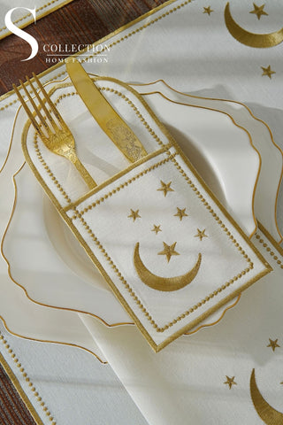 Ramadan Design Gold Glamorous Placemat Set -Waterproof Fabric - 6 Persons - 24 Pcs. Full Set