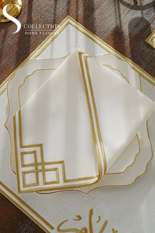 Dar El Salam Design Gold Placemat Set - Waterproof Fabric - 6 Persons - 24 Pcs. Full Set