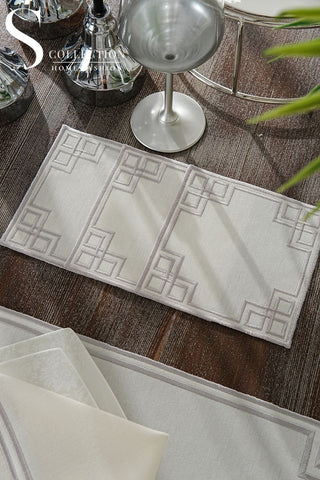 Welcome Elegance Design Silver Placemat Set - Waterproof Fabric - 6 Persons - 24 Pcs. Full Set