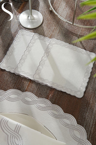 Ocean Braid Silver Design Placemat Set - Waterproof Fabric - 6 Persons - 24 Pcs. Full Set