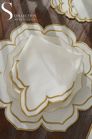 Valeria Gold Design Placemat Set - Waterproof Fabric - 6 Persons - 24 Pcs. Full Set