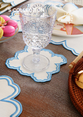 Cloud Design Light Blue Placemat Set - Waterproof Fabric - 6 Persons - 24 Pcs. Full Set