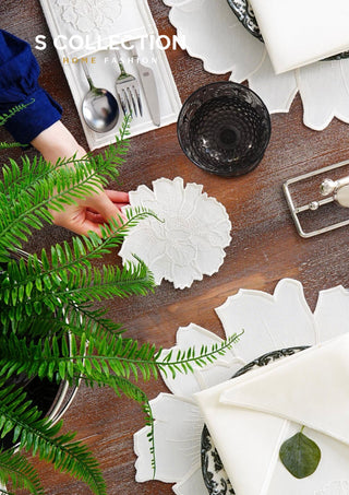 Eloise Off White Design Placemat Set - Waterproof Fabric - 6 Persons - 24 Pcs. Full Set