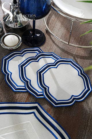 Moonrise Blue Design Placemat Set - Waterproof Fabric - 6 Persons - 24 Pcs. Full Set