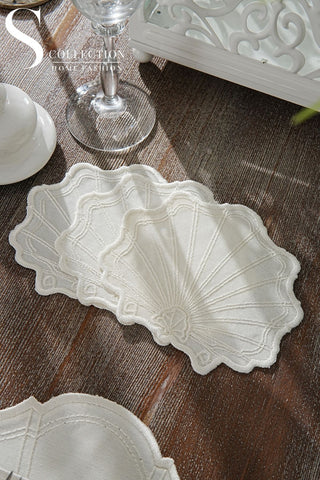 Marine Off White Design Placemat Set - Waterproof Fabric - 6 Persons - 24 Pcs. Full Set