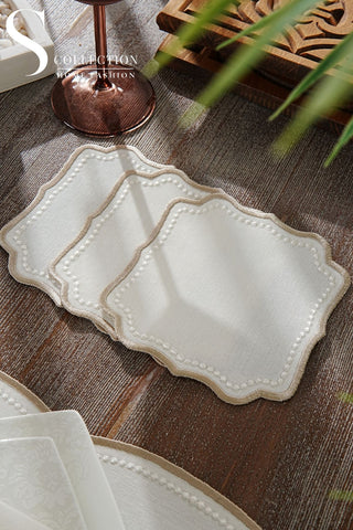 Alice Cappuccino and Off White Design Placemat Set - Waterproof Fabric - 6 Persons - 24 Pcs. Full Set