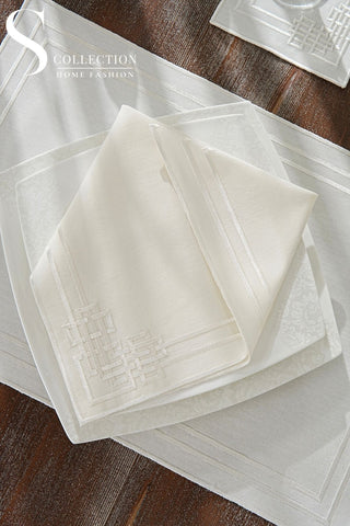 Pyramid Design Off White Placemat Set - Waterproof Fabric - 6 Persons - 24 Pcs. Full Set