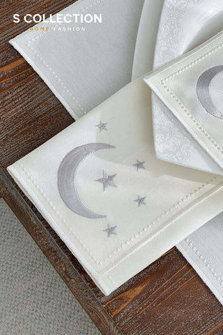 Ramadan Design Silver Luna Placemat Set - Waterproof Fabric - 6 Persons - 24 Pcs. Full Set