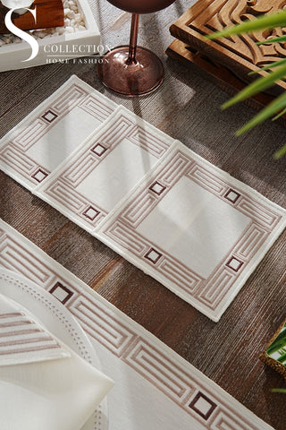 Tuscan Cappucino and Brown Design Placemat Set - Waterproof Fabric - 6 Persons - 24 Pcs. Full Set