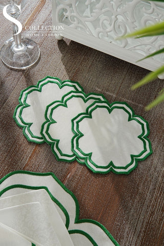 Valeria Green Design Placemat Set - Waterproof Fabric - 6 Persons - 24 Pcs. Full Set