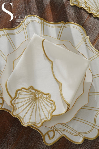 Marine Gold Design Placemat Set - Waterproof Fabric - 6 Persons - 24 Pcs. Full Set