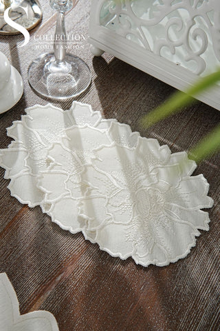 Eloise Off White Design Placemat Set - Waterproof Fabric - 6 Persons - 24 Pcs. Full Set