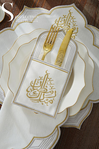 Ramadan Najma Design Gold and Silver Placemat Set - Waterproof Fabric - 6 Persons - 24 Pcs. Full Set
