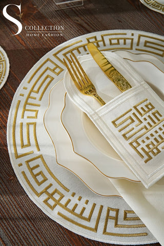 Ramadan Kareem Design Gold Placemat Set -Waterproof Fabric - 6 Persons - 24 Pcs. Full Set