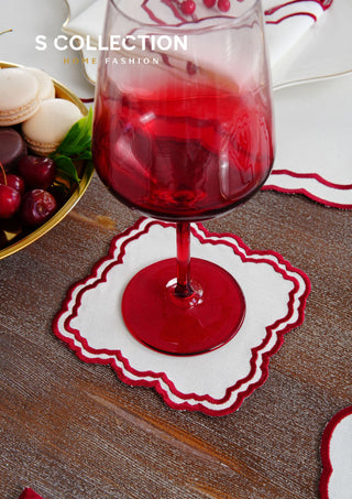 Gabriel Burgundy Design Placemat Set - Waterproof Fabric - 6 Persons - 24 Pcs. Full Set
