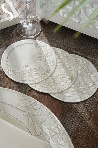 Magnolia Magic Design Placemat Set - Waterproof Fabric - 6 Persons - 24 Pcs. Full Set
