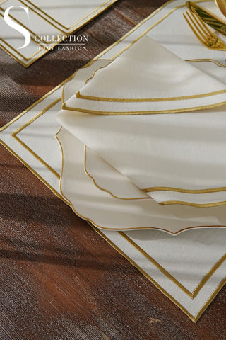 Dora Gold Pocket Design Placemat Set - Waterproof Fabric - 6 Persons - 18 Pcs. Full Set