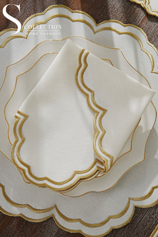 Jory Gold Design Placemat Set - Waterproof Fabric - 6 Persons - 24 Pcs. Full Set