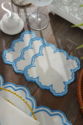 Cloud Design Light Blue Placemat Set - Waterproof Fabric - 6 Persons - 24 Pcs. Full Set