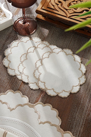 Olivia Cappuccino Design Placemat Set - Waterproof Fabric - 6 Persons - 24 Pcs. Full Set