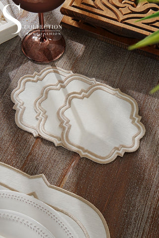 Clara Cappuccino Design Placemat Set - Waterproof Fabric - 6 Persons - 24 Pcs. Full Set