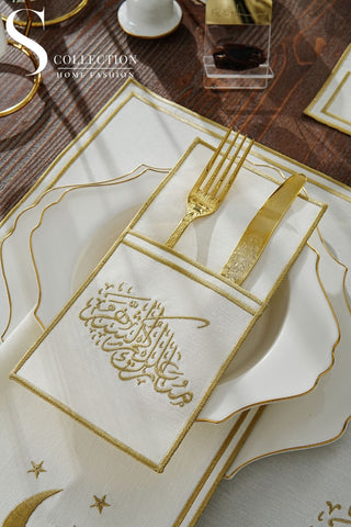 Ramadan Design Gold Stellar Serenity Placemat Set -Waterproof Fabric - 6 Persons - 24 Pcs. Full Set