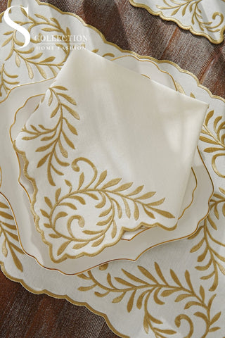 Lilac Soleil Gold Design Placemat Set - Waterproof Fabric - 6 Persons -  24 Pcs. Full Set