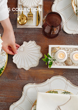 Marine Cappuccino Design Placemat Set - Waterproof Fabric - 6 Persons - 24 Pcs. Full Set