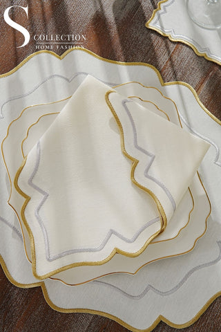 Dessert Bloom Gold and Silver Design Placemat Set - Waterproof Fabric - 6 Persons - 24 Pcs. Full Set
