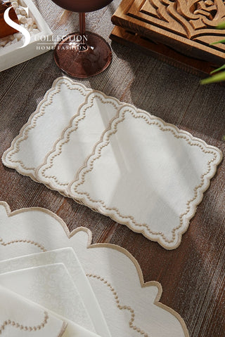 Tansy Cappuccino Design Placemat Set - Waterproof Fabric - 6 Persons - 24 Pcs. Full Set