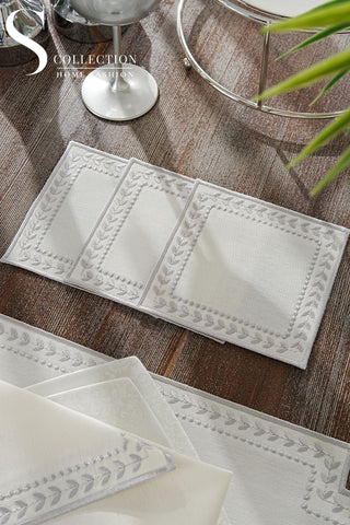 Donna Wreath Silver Design Placemat Set - Waterproof Fabric - 6 Persons - 24 Pcs. Full Set