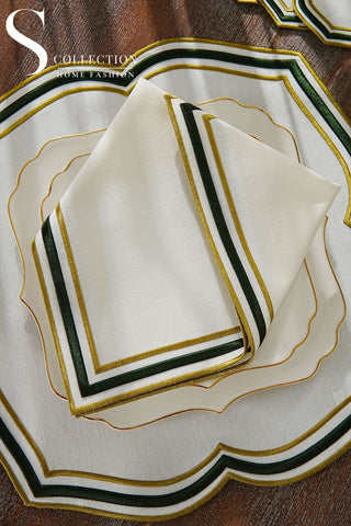 Moonrise Olive Green Design Placemat Set - Waterproof Fabric - 6 Persons - 24 Pcs. Full Set