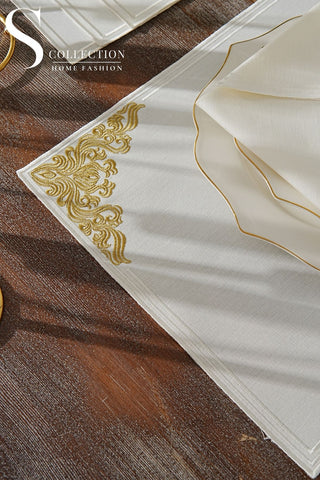 Evelyn Gold Design Placemat Set - Waterproof Fabric - 6 Persons - 24 Pcs. Full Set