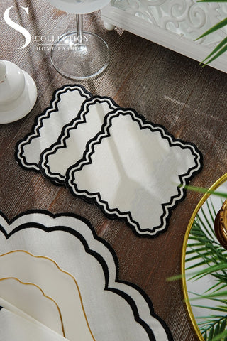 Jory Black Design Placemat Set - Waterproof Fabric - 6 Persons - 24 Pcs. Full Set