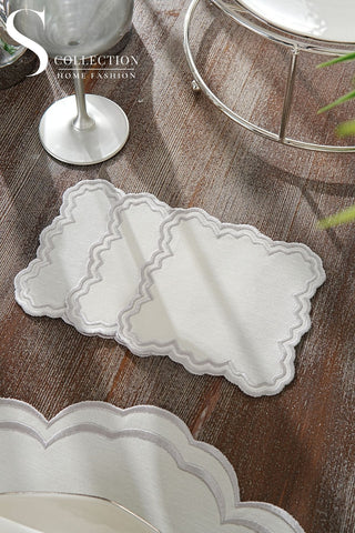 Jory Silver Design Placemat Set - Waterproof Fabric - 6 Persons - 24 Pcs. Full Set