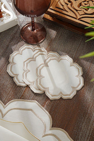 Valeria Cappuccino Design Placemat Set - Waterproof Fabric - 6 Persons - 24 Pcs. Full Set