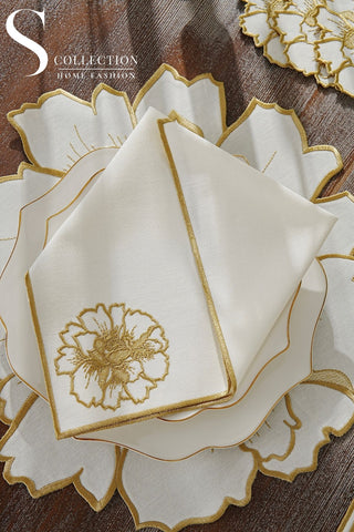 Eloise Gold Design Placemat Set - Waterproof Fabric - 6 Persons - 24 Pcs. Full Set