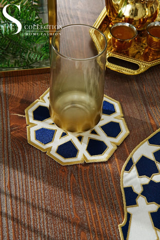 Ramadan Dome Design Navy and Gold Placemat Set - Waterproof Fabric - 6 Persons - 24 Pcs. Full Set