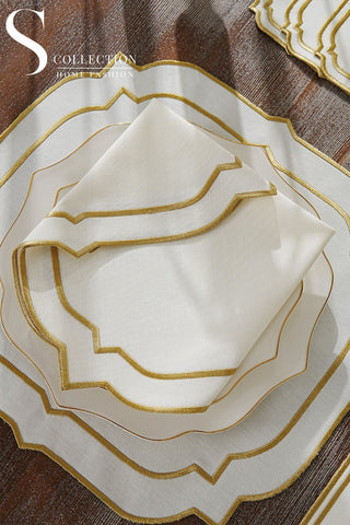 Amelia Gold Design Placemat Set - Waterproof Fabric - 6 Persons - 24 Pcs. Full Set