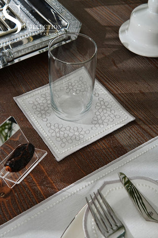 Ramadan Design Silver Chic Placemat Set - Waterproof Fabric - 6 Persons - 24 Pcs. Set