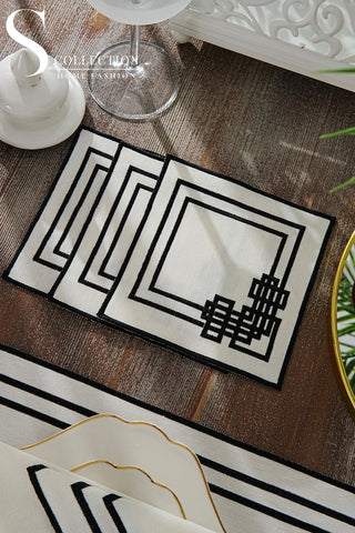 Pyramid Design Black Placemat Set - Waterproof Fabric - 6 Persons - 24 Pcs. Full Set