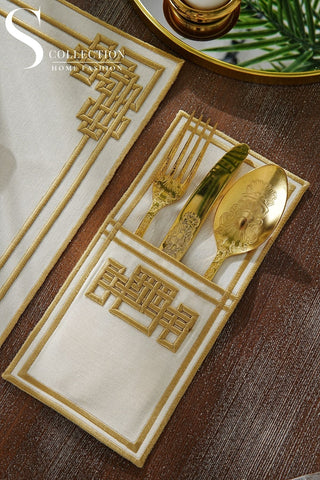 Pyramid Design Gold Placemat Set - Waterproof Fabric - 6 Persons - 24 Pcs. Full Set