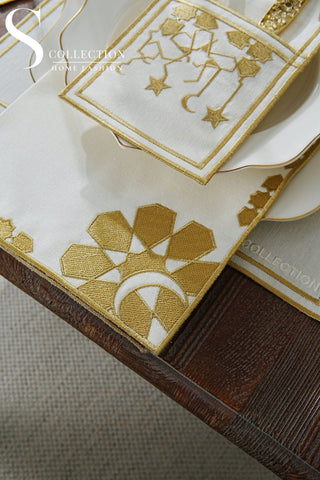 Ramadan Dome Design Gold Placemat Set - Waterproof Fabric - 6 Persons - 24 Pcs. Full Set